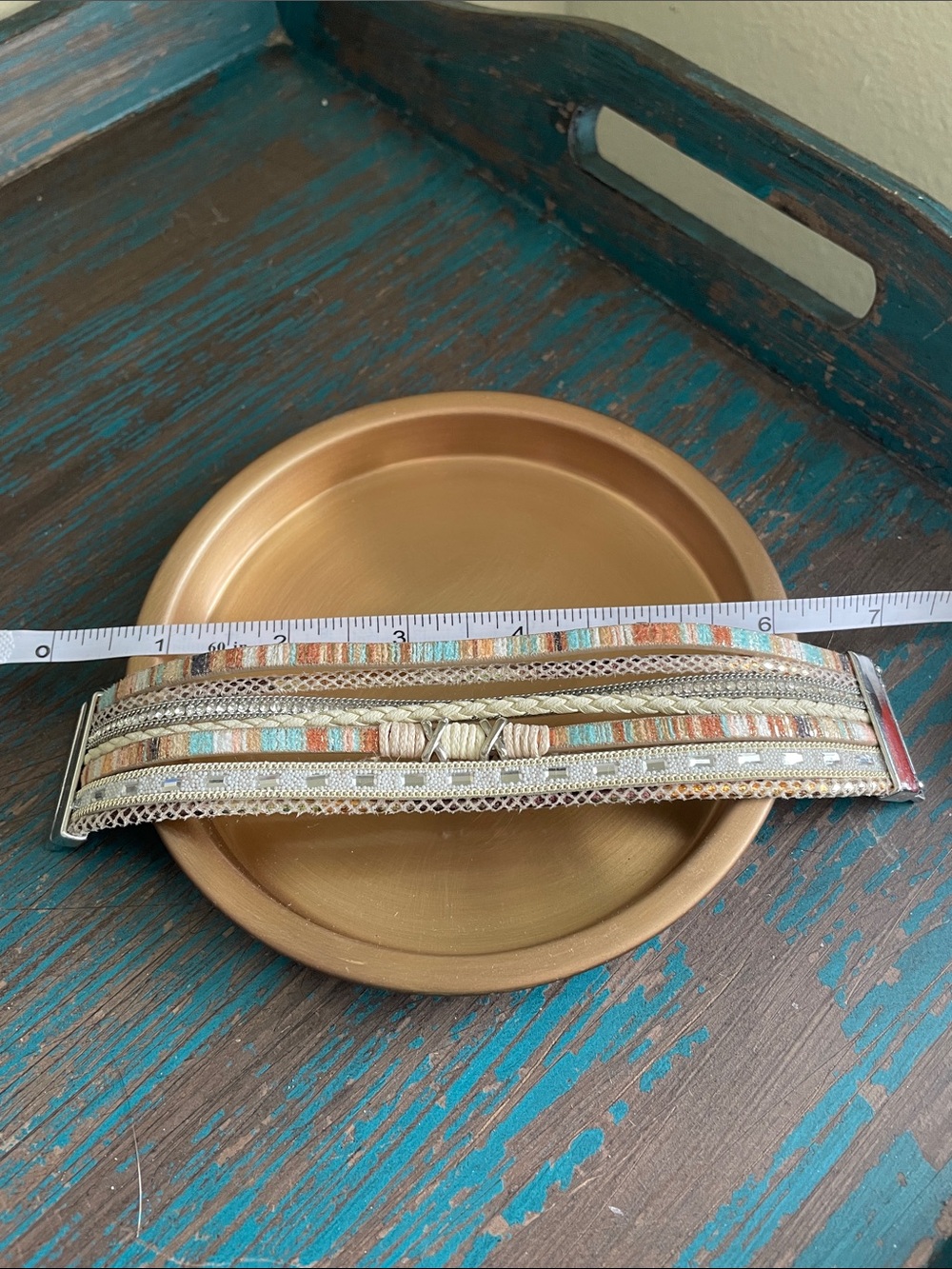 Wrap Bracelet Boho Coastal Multi Strand / media- silver, Cream, Turquoise - Picture 4 of 9